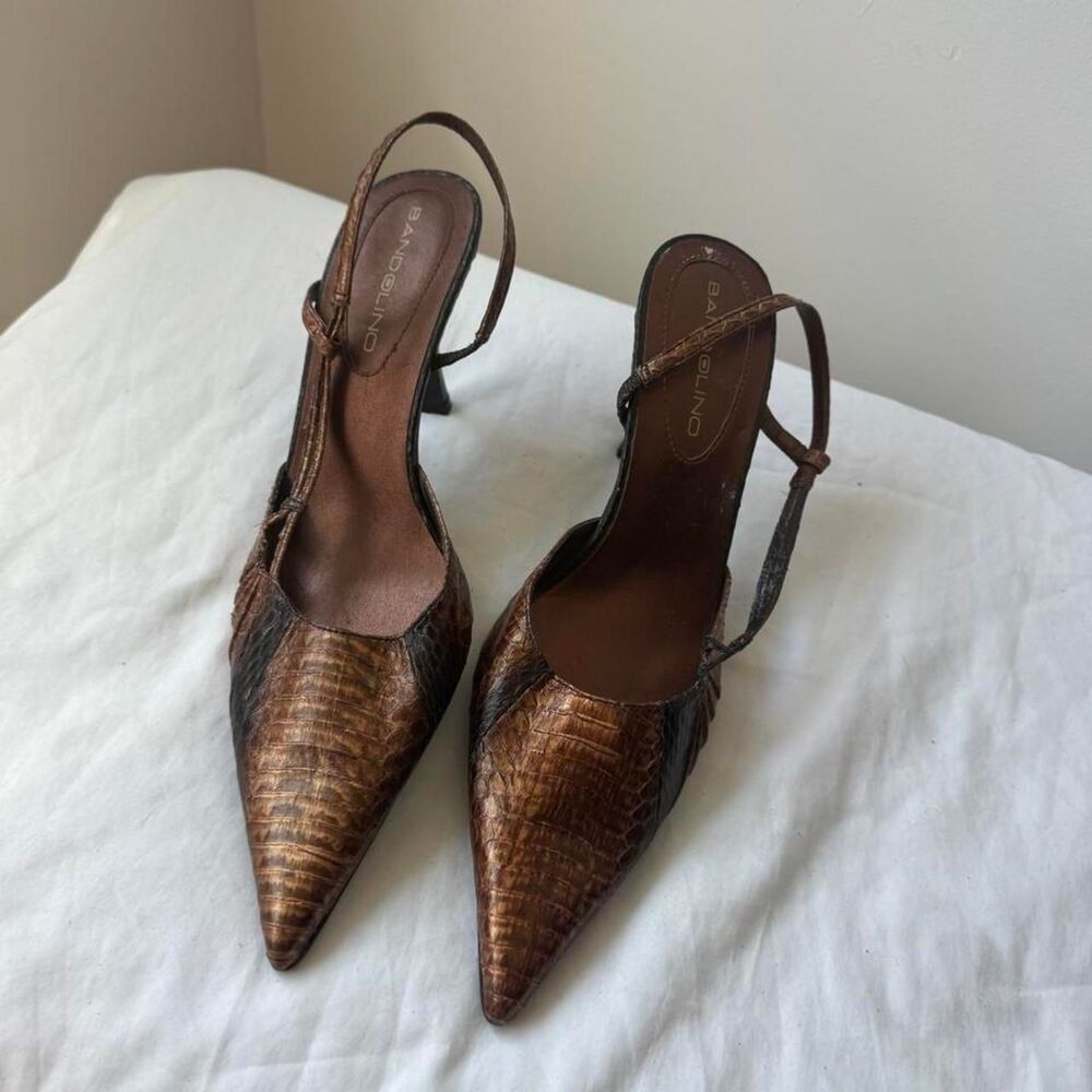 Y2K Vintage Bandolino Bronze Croc Slingback Heels Size 7 - Picture 2 of 7